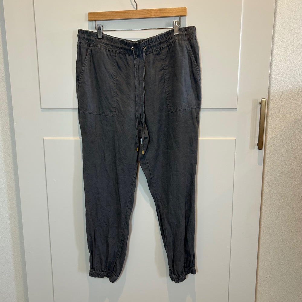 Company Ellen Tracy 100% Linen‎ Jogger Pants Gray Iron Drawstring Relaxed Large